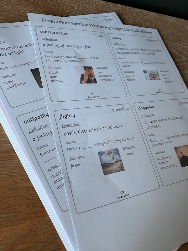 Vocabulary cards example